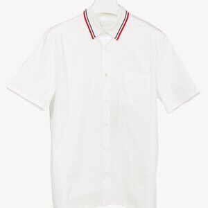 Prada Bianco Popeline Stretch Striped-Collar Short-Sleeve Buttoned Shirt